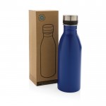 Botellas de acero reciclado antifugas sin BPA color azul vista con caja