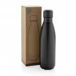 Botella de acero inoxidable reciclado para bebidas frías 500ml color negro vista con caja