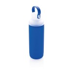 Botella de vidrio con funda de silicona color azul