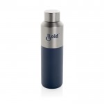 Botella térmica de acero reciclado con tapón antifugas 600ml color azul marino vista con logo
