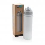 Botella de acero inoxidable reciclado de doble pared de 700ml color blanco vista con caja