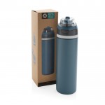 Botella de acero inoxidable reciclado de doble pared de 700ml color azul vista con caja