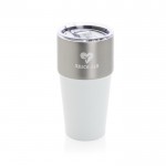 Vaso térmico de acero inoxidable reciclado antigoteo de 500ml color blanco vista con logo