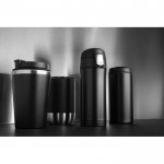 Taza térmica de doble pared ecológica con tapa antigoteo de 350ml color negro