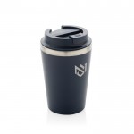 Taza térmica de doble pared ecológica con tapa antigoteo de 350ml color azul vista con logo