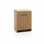 Taza premium de cerámica con asa ergonómica y tapa antigoteo 490 ml color blanco segunda vista con caja