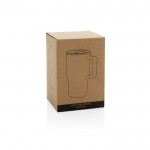 Taza premium de cerámica con asa ergonómica y tapa antigoteo 490 ml color rojo segunda vista con caja