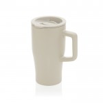 Taza premium de cerámica con asa ergonómica y tapa antigoteo 490 ml color gris