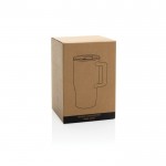 Taza premium de cerámica con asa ergonómica y tapa antigoteo 490 ml color gris segunda vista con caja