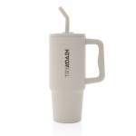 Botella térmica de acero inoxidable reciclado con pajita 900ml color beige vista con logo