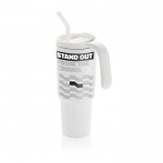 Vaso térmico de acero inoxidable reciclado antigoteo de 900ml color blanco vista con logo