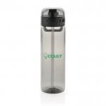 Botella deportiva en RPET con tapa antigoteo y pajita 800 ml color negro vista con logo