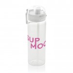 Botella deportiva en RPET con tapa antigoteo y pajita 800 ml color blanco vista con logo