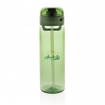 Botella deportiva en RPET con tapa antigoteo y pajita 800 ml color verde vista con logo