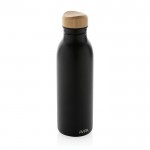 Botella de acero inoxidable reciclado con tapón de bambú 600ml color negro