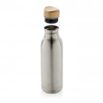 Botella de acero inoxidable reciclado con tapón de bambú 600ml color plateado cuarta vista