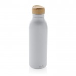 Botella de acero inoxidable reciclado con tapón de bambú 600ml color blanco