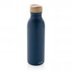 Botella de acero inoxidable reciclado con tapón de bambú 600ml color azul