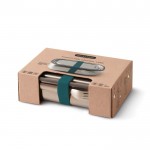 Fiambrera de acero inoxidable con cubierto y cinta Black+Blum 1 L color turquesa vista con caja