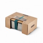 Fiambrera de acero inoxidable con tapa y cinta Black+Blum 1,25L color turquesa vista con caja