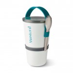 Fiambrera tipo vaso de 2 recipientes herméticos Black+Blum 900ml color turquesa vista con logo