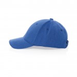 Gorra de algodón reciclado 6 paneles con tejido jaspeado 200 g/m2 color azul tercera vista