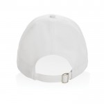 Gorra deportiva de RPET con 6 paneles y ajuste trasero de hebilla color blanco tercera vista