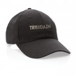 Gorra de algodón reciclado 6 paneles con cierre de velcro 190 g/m2 color negro vista con logo