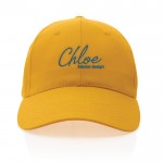 Gorra de algodón reciclado 6 paneles con cierre de velcro 190 g/m2 color amarillo vista con logo