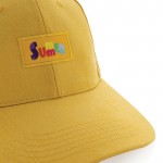 Gorra de algodón reciclado 6 paneles con cierre de velcro 190 g/m2 color amarillo segunda vista con logo