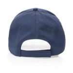 Gorra de algodón reciclado 6 paneles con cierre de velcro 190 g/m2 color azul marino cuarta vista