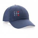 Gorra de algodón reciclado 6 paneles con cierre de velcro 190 g/m2 color azul marino vista con logo