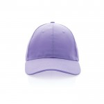 Gorra de algodón reciclado de 6 paneles y trazador AWARE™ 280 g/m2 color lila segunda vista