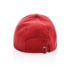 Gorra de algodón reciclado de 6 paneles y trazador AWARE™ 280 g/m2 color rojo cuarta vista