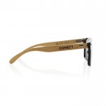 Gafas de sol eco con patillas de bambú y lentes espejo UV400 color marrón vista con logo