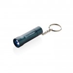Llavero linterna de aluminio reciclado con LED y 15 lúmenes color azul vista con logo