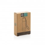 Llavero linterna de aluminio reciclado con LED y 15 lúmenes color naranja segunda vista con caja