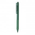 Bolígrafo de tinta alemana con silicona color verde vista con logo