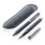 Set de bolígrafos en funda de cuero reciclado color gris