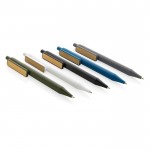 Bolígrafos de colores con clip de bambú color blanco vista general