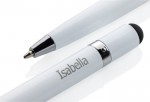 Bolígrafo sin tinta de aluminio con goma color blanco segunda vista con logo