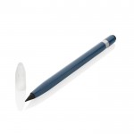 Bolígrafo sin tinta de aluminio con goma color azul