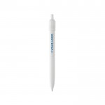 Bolígrafo de plástico reciclado antiestrés tinta azul Dokumental® color blanco vista de impresión