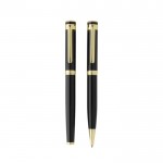 Set de bolígrafos latón reciclado con detalle dorado tinta azul color negro tercera vista