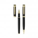 Set de bolígrafos latón reciclado con detalle dorado tinta azul color negro cuarta vista