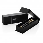 Set de bolígrafos latón reciclado con detalle dorado tinta azul color negro