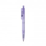 Bolígrafo ecológico con diseño geométrico tinta azul Dokumental® color violeta vista con logo