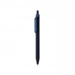 Bolígrafo ecológico de tacto suave con clip y tinta azul color azul marino vista con logo