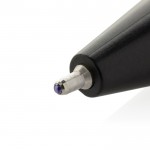 Bolígrafo de plástico reciclado con tinta ultradeslizante escritura azul color negro cuarta vista