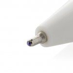 Bolígrafo de plástico reciclado con tinta ultradeslizante escritura azul color blanco cuarta vista